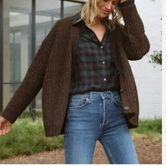 Jenni Kayne Cocoon Cardigan Cocoa Brown Oversized Ribbed Knit Button Sweater XXS - Picture 5 of 15